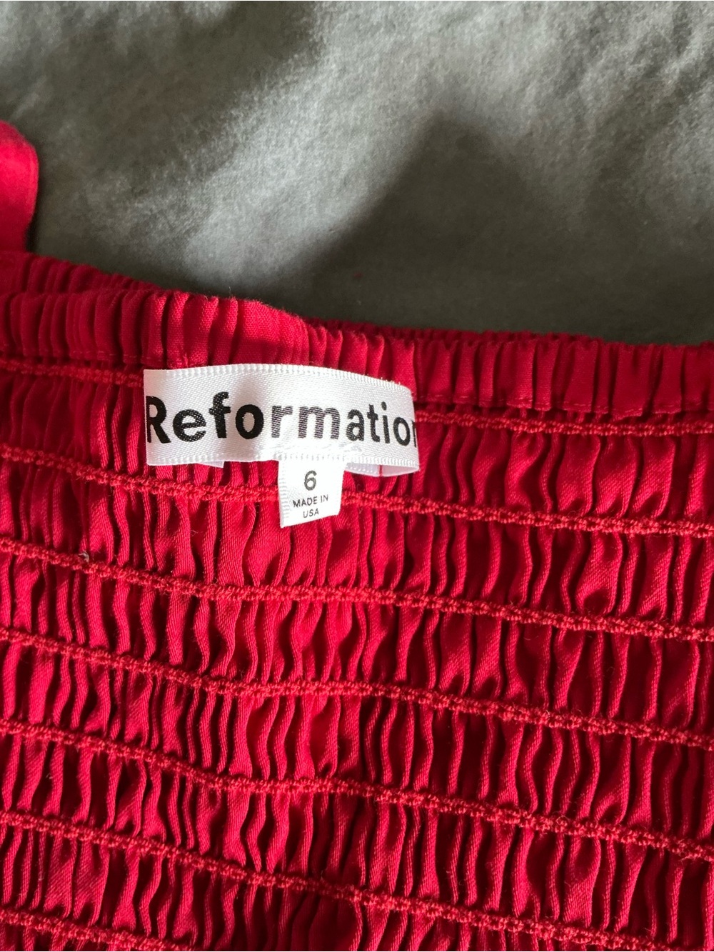 Reformation Red Smocked Midi Dress with Spaghetti Straps - Picture 4 of 5